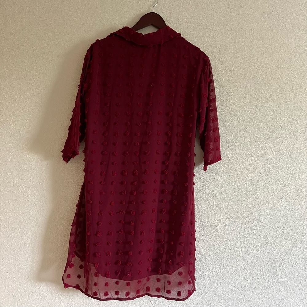NWT Chic Style Size Small Burgundy Red 3/4 Sleeve Shift Dress - Picture 8 of 9